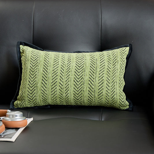 Green 2PCS Luxe Thick Chenille Herringbone Pillow Cover - Solid Color Square Lumbar Pillow