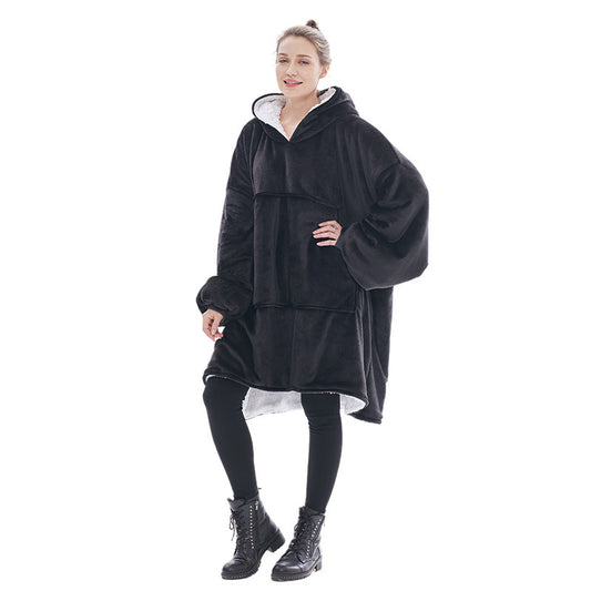 Black Oversized Wearable Blanket Hoodie - Ultra Soft & Cozy Snuggle Pullover for Adults