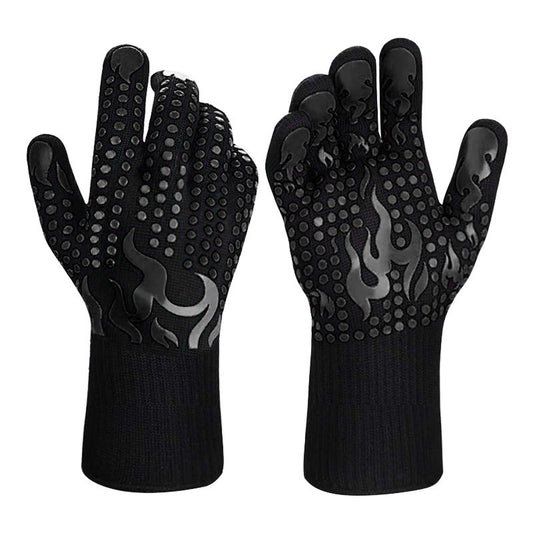 Black a Pair Of Extreme Heat Resistant BBQ Gloves (500°C) - Aramid Fiber with Non-Slip Silicone Grip for Grilling & Oven Use