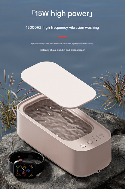 Silver Portable Ultrasonic Cleaner - 45kHz Professional High-Frequency Cleaning Machine for Jewellery, Glasses, Watches, and Makeup Brushes