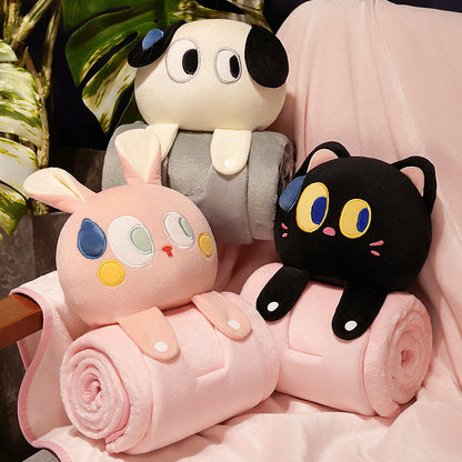 Plush 2-in-1 Pillow Blanket - Adorable Design for Cozy Comfort(Grey Cat)