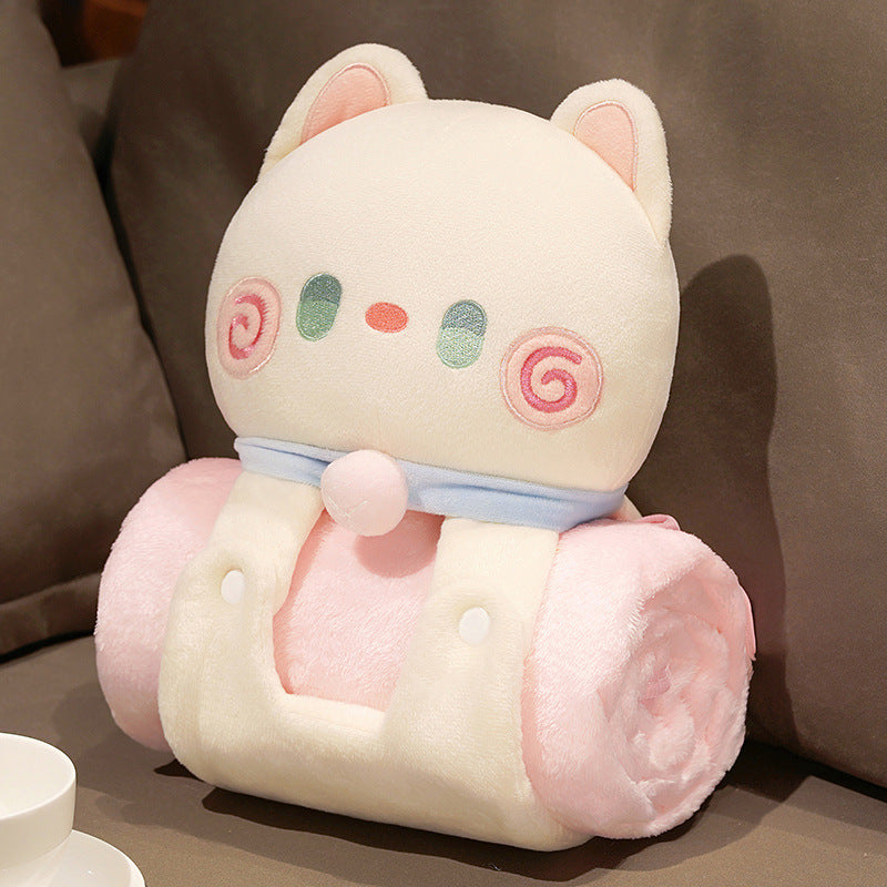 Plush 2-in-1 Pillow Blanket - Adorable Design for Cozy Comfort(White Cat)
