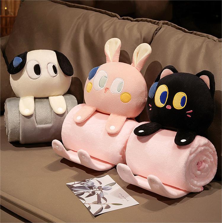 Plush 2-in-1 Pillow Blanket - Adorable Design for Cozy Comfort(White Cat)