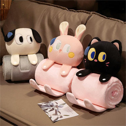 Plush 2-in-1 Pillow Blanket - Adorable Design for Cozy Comfort(White Cat)