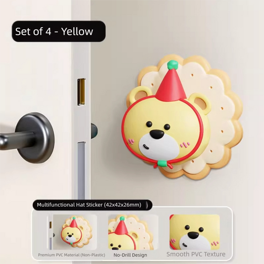 4 Pcs Yellow Adorable Bear Wall Protector - Multi-Use Self-Adhesive Door Stopper Bumper