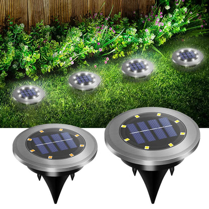 4-Pack New Solar LED In-Ground Yellow Lights (Single 8.3x8.3x10 cm) - Stainless Steel & ABS Waterproof Outdoor Garden Pathway and Landscape Spike Lamp