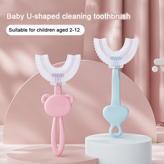 Blue tiger U-Shaped Kids Toothbrush - Food Grade Silicone Manual Toothbrush for 2-12 Year Olds - 360 degree Full Mouth Cleaning Baby Oral Care - Comes with Wall Mount Holder