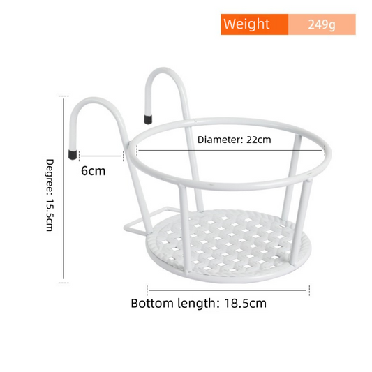 Hanging Flower Pot Holder Metal Balcony Railing Planter Basket Round Iron Rack with Mesh Bottom Fits up to 6cm Rail for Fence & Patio White