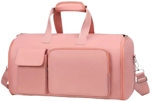 Convertible Travel Garment Bag Large Duffel Suit Carrier with Shoe Compartment & Hidden Backpack Straps Waterproof  Light Pink