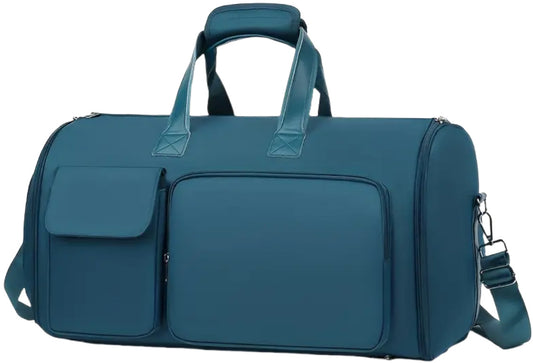 Convertible Travel Garment Bag Large Duffel Suit Carrier with Shoe Compartment & Hidden Backpack Straps Waterproof  Blue