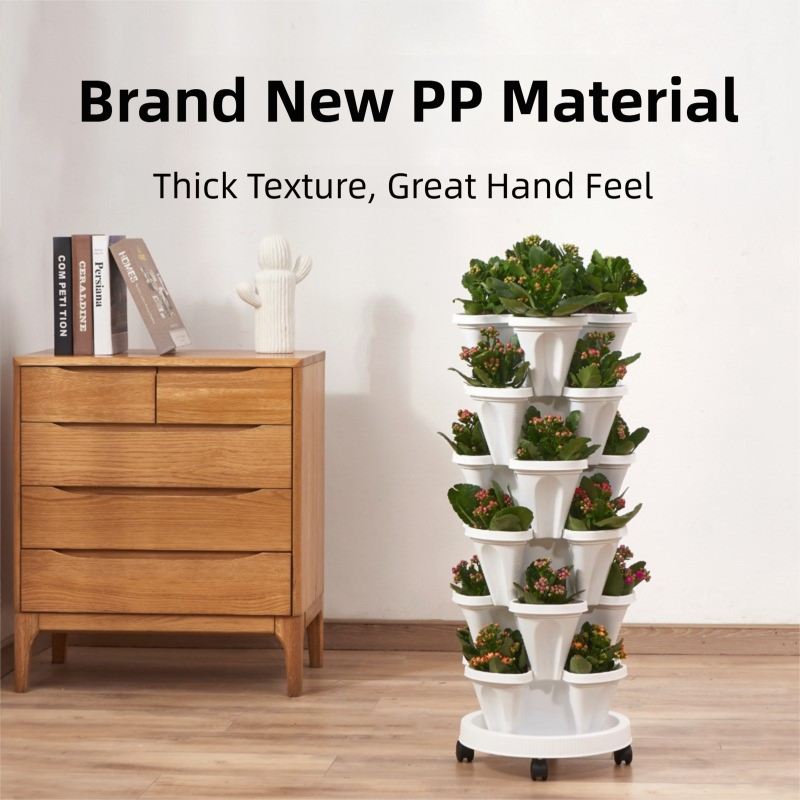 Green 3-Tier Stackable Strawberry & Vegetable Planter with Mobile Wheel Tray - Space-Saving Vertical Gardening System