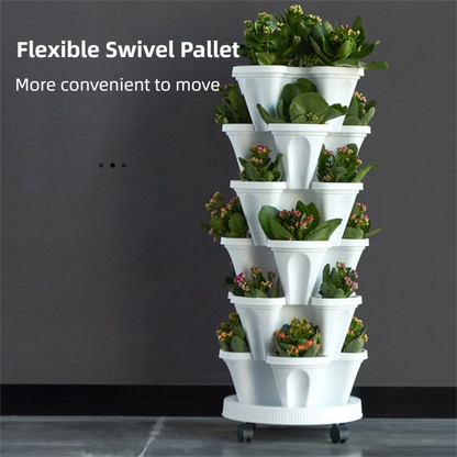 Green 3-Tier Stackable Strawberry & Vegetable Planter with Mobile Wheel Tray - Space-Saving Vertical Gardening System