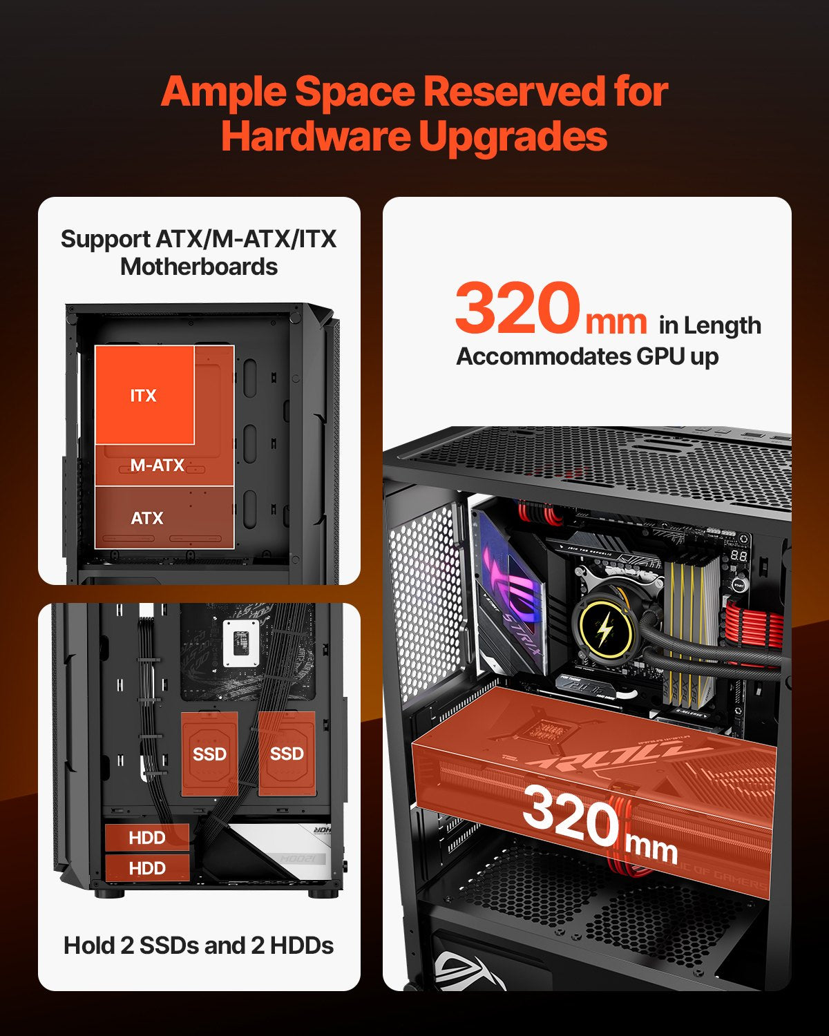 VEVOR Mid-Tower ATX PC Gaming Case Computer Case Box with 4 x 120 mm ARGB Fans