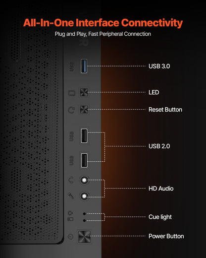 VEVOR PC Gaming Case, Mid-Tower, Computer Case with High-Airflow Tempered Glass Panel, Dust Filter, 4 x 120 mm Fans, Cable Management, for GPU up to 270 mm in Length, Compatible with ATX/M-ATX/ITX