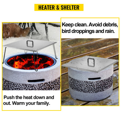 VEVOR Fire Pit Heat Deflector Fire Pit Pan Cover Stainless Steel Foldable Legs