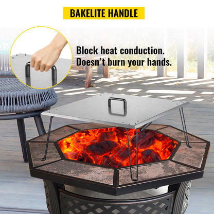 VEVOR Fire Pit Heat Deflector Fire Pit Pan Cover Stainless Steel Foldable Legs