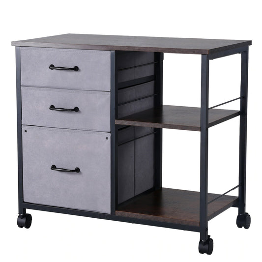 VEVOR Mobile Metal File Cabinet with 3 Fabric Drawers and 2 Open Shelves Brown