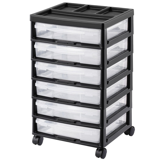 Scrapbook Rolling Storage Cart 6-Tier Large Capacity with 6 Clear Cases Black