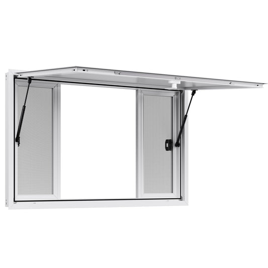 VEVOR Concession Window 1346x838 mm, Aluminum Alloy Service Window for Food Truck, Up to 85 Degrees Stand Serving Window with 4 Sliding Windows, Awning Door, and Drag Hook, for Concession Trailers
