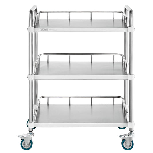 VEVOR Lab Rolling Cart, 3-Shelf Stainless Steel Rolling Cart, Lab Serving Cart with Swivel Casters, Dental Utility Cart for Clinic, Lab,  Hospital, Salon, 26.38"x15.55"x34.13"