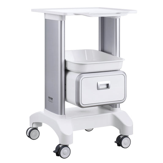 VEVOR 2 Tiers Lab Carts Mobile Medical Cart with 1 Drawer & 1 Top Tray White
