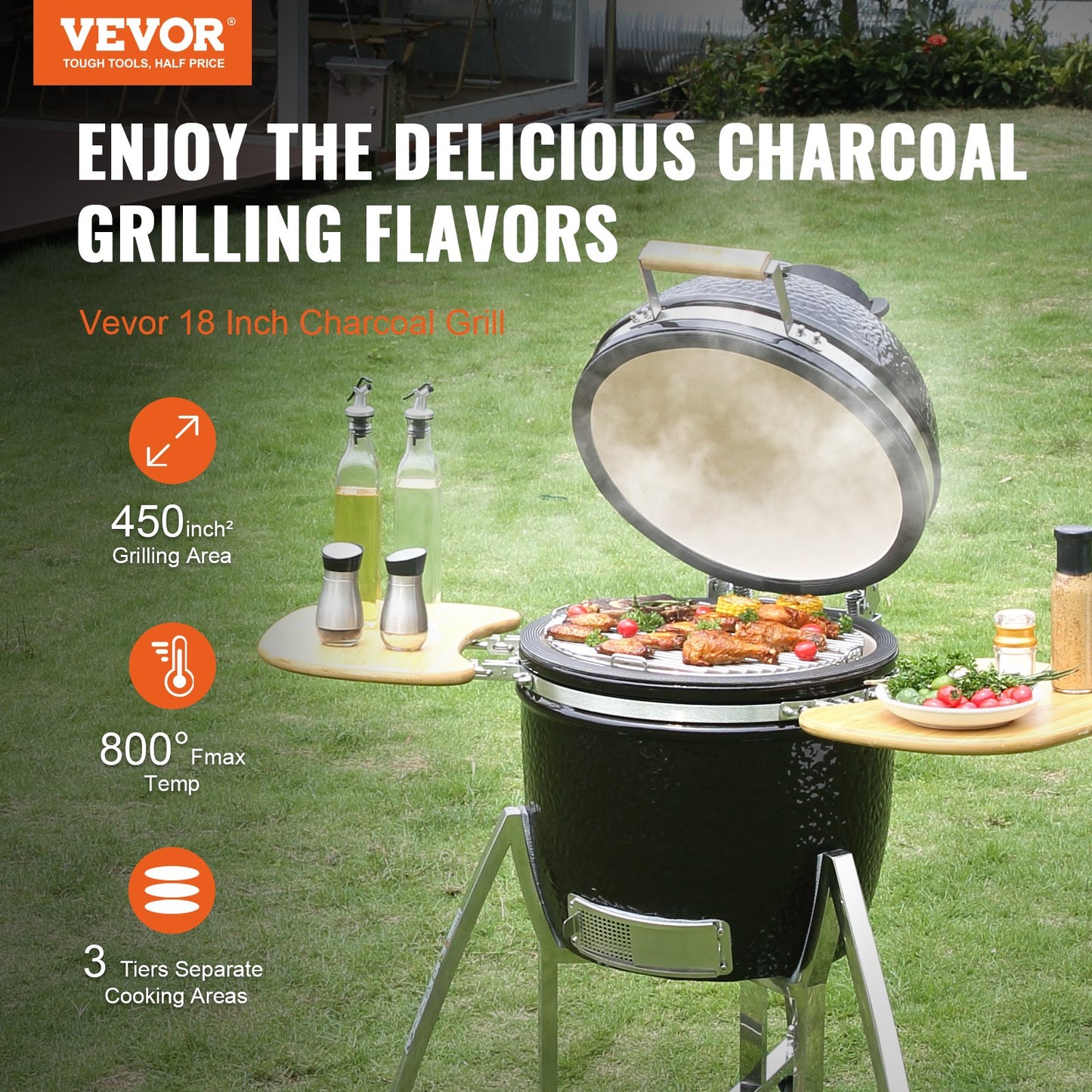 VEVOR Portable Charcoal Grill, Propane Gas Grills with Cover and Cart, Heavy Duty Stainless Steel BBQ Grill, Mini Smoker for Outdoor Cooking, Barbecue Camping, Picnic, and Backyard, Black