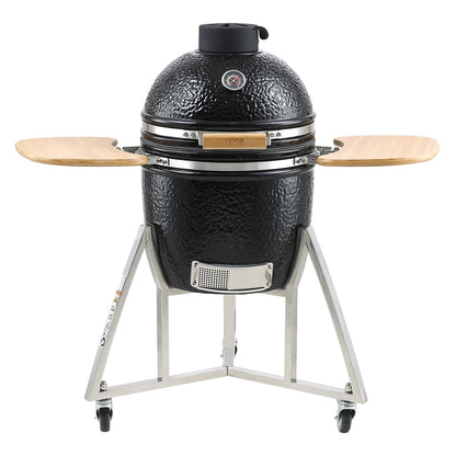 VEVOR Portable Charcoal Grill, Propane Gas Grills with Cover and Cart, Heavy Duty Stainless Steel BBQ Grill, Mini Smoker for Outdoor Cooking, Barbecue Camping, Picnic, and Backyard, Black