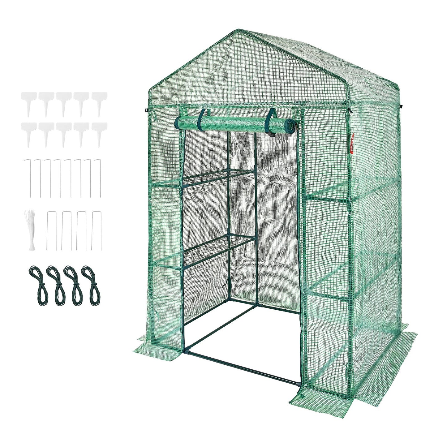 VEVOR Walk-in Green House, 4.6 x 2.4 x  6.7 ft  Greenhouse with Shelves, Set Up in Minutes, High Strength PE Cover with Doors & Windows and Steel Frame, Suitable for Planting and Storage, Green