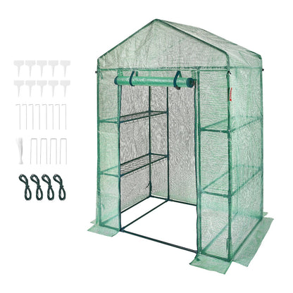 VEVOR Walk-in Green House, 4.6 x 2.4 x  6.7 ft  Greenhouse with Shelves, Set Up in Minutes, High Strength PE Cover with Doors & Windows and Steel Frame, Suitable for Planting and Storage, Green