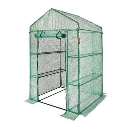VEVOR Walk-in Green House, 4.6 x 2.4 x  6.7 ft  Greenhouse with Shelves, Set Up in Minutes, High Strength PE Cover with Doors & Windows and Steel Frame, Suitable for Planting and Storage, Green