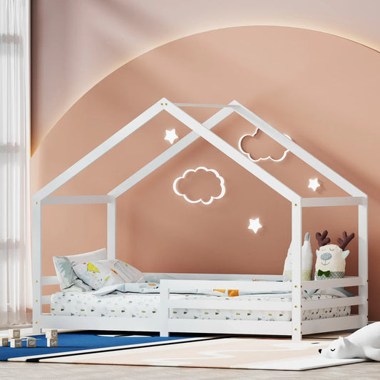 Artiss Bed Frame Wooden Kids Single House Frame White AMOS - Mekamart Australia