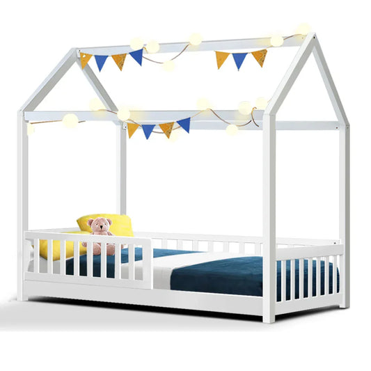 Artiss Bed Frame Wooden Kids House Frame White ROCK - Mekamart Australia