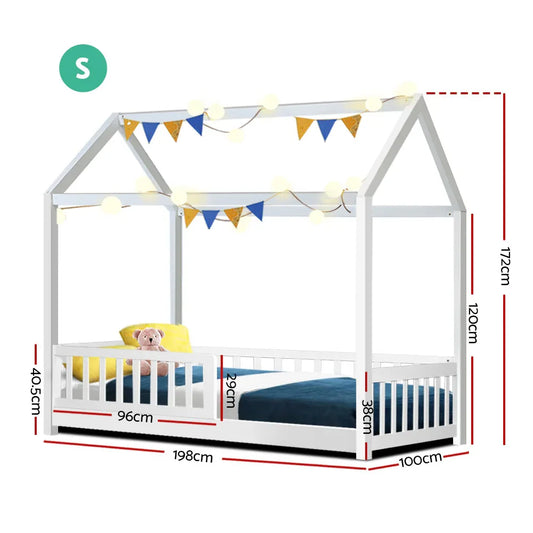 Artiss Bed Frame Wooden Kids House Frame White ROCK - Mekamart Australia