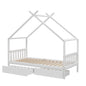 Artiss Bed Frame Wooden Base Kids Single Timber House  with 2 Storage Drawers Beds White