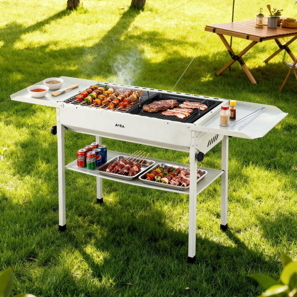 Grillz Portable BBQ Grill w/ Stainless Steel Racks & Pans for Outdoor